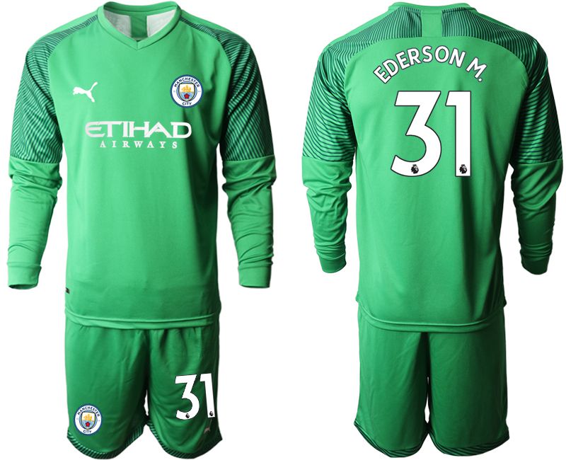 Men 2019-2020 club Manchester City green goalkeeper long sleeve #31 Soccer Jerseys->customized soccer jersey->Custom Jersey
